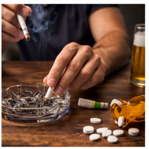 Person putting out cigarette, using cannabis as alternative